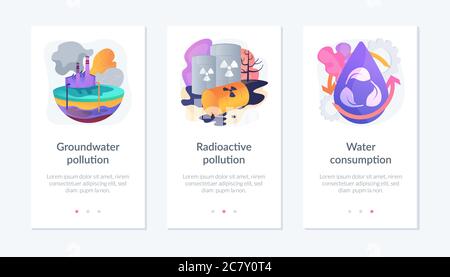 Vorlage für die Benutzeroberfläche der App „Wasserverschmutzung“. Stock Vektor