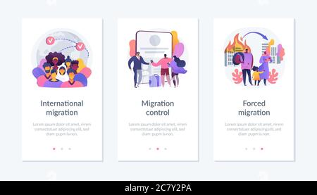 Bevölkerungsverdrängung, Flüchtlinge App Interface Vorlage. Stock Vektor