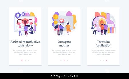 Fruchtbarkeitsbehandlung und künstliche Befruchtung App-Schnittstelle Vorlage. Stock Vektor
