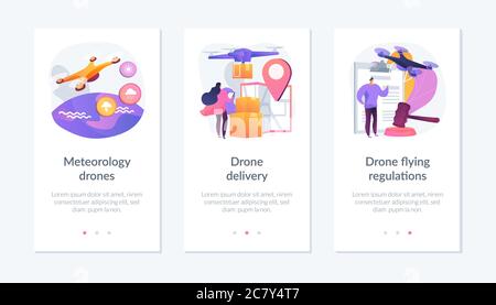 Kommerzielle Drohne verwenden App Interface Vorlage. Stock Vektor
