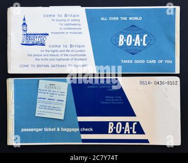 British Overseas Airways Corporation - BOAC - Tickets ab 1964 - England, Vereinigtes Königreich Stockfoto