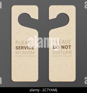 Türhalter für den Türknopf, um den Bedarf an Service oder Ruhe in Hotels, Resorts, Motels zu markieren. Stock Vektor