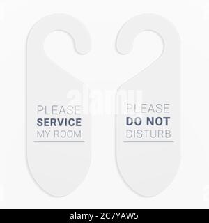 Türhalter für den Türknopf, um den Bedarf an Service oder Ruhe in Hotels, Resorts, Motels zu markieren. Stock Vektor