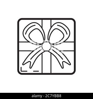 Geschenk Symbol Vektor in einfachen Umriss Stil. Zeichen der Geschenkbox. Das Paket ist mit einem Bogen gebunden. Online-Spende zur Illustration. Der Online-Shop DIS Stock Vektor