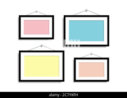 Stellen Sie leere Rahmen für Fotos oder Bilder an der Wand. Rahmen für Familienfotos. Vektor-Modell. Leere Rahmen Kunstgalerie. Stock Vektor