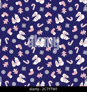 Rosa Navy Weihnachten Schneemann nahtlose Muster Hintergrund für Website-Grafiken, Mode-Textil Stockfoto