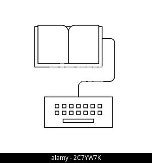 Symbol für die E-Book-Zeile. Ein Buch, das mit einer Computertastatur verbunden ist. Aufgabenkonzept wird geschrieben. Online-Bildung, Fernstudium, Homeschooling.Vector Stock Vektor