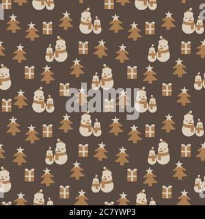Brown Christmas Snowman nahtlose Muster Hintergrund für Website-Grafiken, Mode-Textil Stockfoto