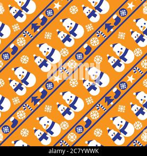 Orange Weihnachten Schneemann nahtlose Muster Hintergrund für Website-Grafiken, Mode-Textil Stockfoto