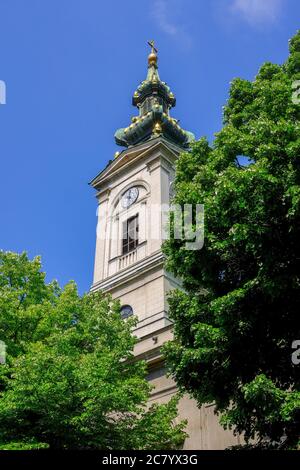 Glockenturm der Kathedrale Kirche des Heiligen Erzengels Michael, serbisch-orthodoxe Kirche im Zentrum von Belgrad, Serbien Stockfoto