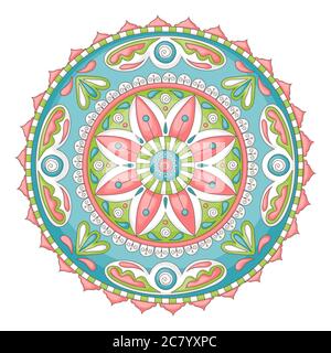 Detaillierte, bunte handgezeichnete Doodle mandala Stockfoto