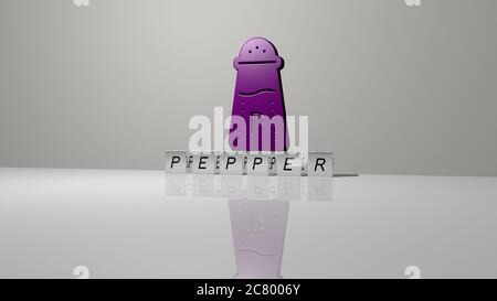 3D-Illustration von PFEFFER Grafiken und Text von metallischen Würfel Buchstaben für die damit verbundenen Bedeutungen des Konzepts und Präsentationen gemacht. Hintergrund und Essen Stockfoto