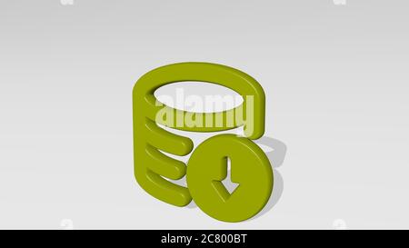 Datenbank-Download Wechsel aus einer Perspektive mit dem Schatten. Eine dicke Skulptur aus metallischen Materialien von 3D-Rendering. Illustration und Konzept Stockfoto