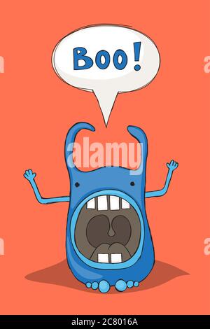Sketchy Cartoon Monster erschrecken und sagen Buh! Stockfoto