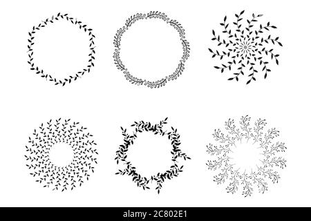 Set Kränze und Lorbeer.Hand bemalt grünen Äste, Blätter, Blatt, Blütenblatt Dekor-Elemente Stock Vektor