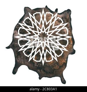 Arabeske runde geometrische Element mit Aquarell-Splash. Mandala-Kunstdesign. Arabisch-modernes Design Stockfoto