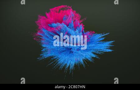 3D-Rendering von Farbpulver Explosion auf schwarzem Hintergrund Stockfoto