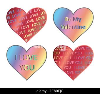 Herz Hologramme Sticker Set. Vektor-Element, Zeichen, Symbol, Symbol für st Valentinstag. Herz-Hologramme Stock Vektor