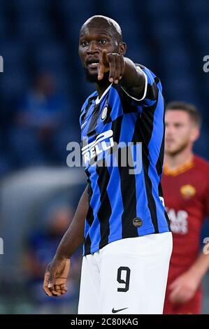 Rom, Italien. Juli 2020. Romelu Lukaku vom FC Internazionale Gesten während des Serie A-Spiels zwischen Roma und FC Internazionale im Stadio Olimpico, Rom, Italien am 19. Juli 2020. Foto von Giuseppe Maffia. Kredit: UK Sports Pics Ltd/Alamy Live Nachrichten Stockfoto