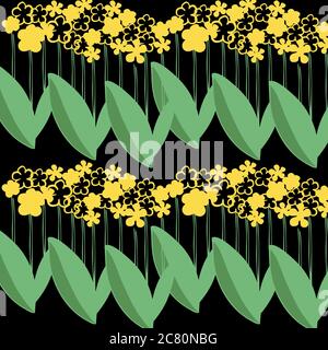 Vektor nahtlose geometrische Muster Garten Blumen gelbe Farbe auf schwarz Stock Vektor