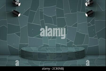 Maeble Podium und weißen Scheinwerfer im Marmor Studio Zimmer Stock Vektor