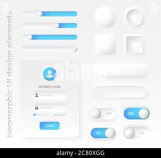 Neomorphische oder neomorphistische Designelemente, modernes 2020 minimalistisches weißes Design UI UX Kit, für Web- und mobile Anwendungen, Vektordarstellung Stock Vektor