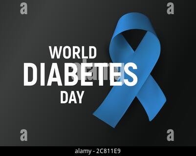 Weltdiabetestag, blaues Band mit Text auf schwarzem Hintergrund. Vektorgrafik. Stock Vektor