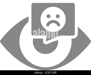 Menschliches Auge mit traurigem Gesicht in Chat-Blase grau Symbol. Symbol für das visuelle System der Erkrankung Stock Vektor