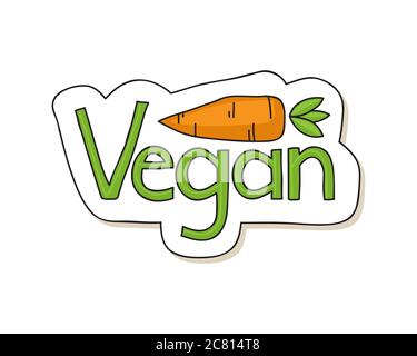 Süße Hand gezeichnet vegan Label mit cartoon Karotte Stockfoto