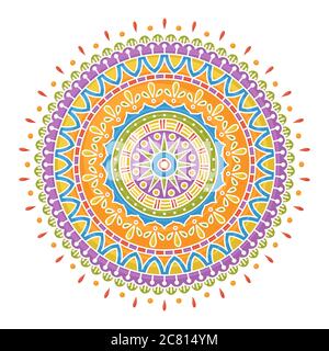 Handrawn bunte Mandala auf weißem Hintergrund Stockfoto