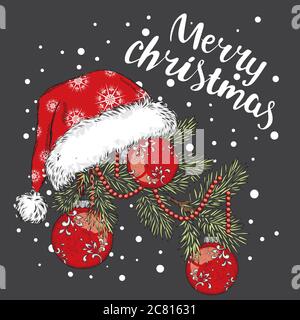 Geschmückter Christbaumzweig. Vektorgrafik. Neujahr und Weihnachten. Weihnachtsbaum, Kugeln und Perlen. Stock Vektor