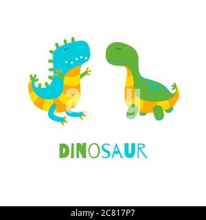 Zwei bunte Dinosaurier auf weißem Hintergrund für Drucke und Designs. Vektor-Illustration in niedlichen flachen Stil Stock Vektor