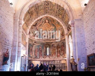 Pinturas medievales de la Iglesia de San Martín de Tours. Gazeo. Álava. País Vasco. España Stockfoto