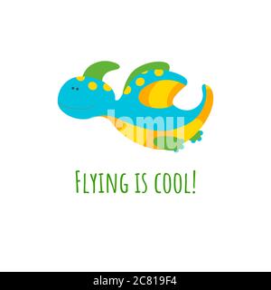 Fliegender Dinosaurier auf weißem Hintergrund. Bunte Vektorgrafik in flacher Form Stock Vektor