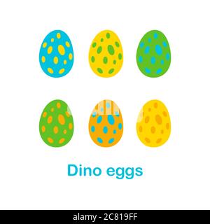 Set von bunten Dino-Eiern. Vektorgrafik mit flachem Stil Stock Vektor