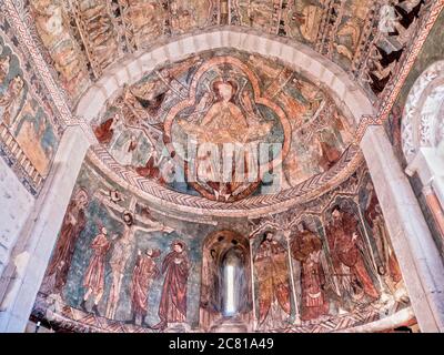 Pinturas medievales de la Iglesia de San Martín de Tours. Gazeo. Álava. País Vasco. España Stockfoto