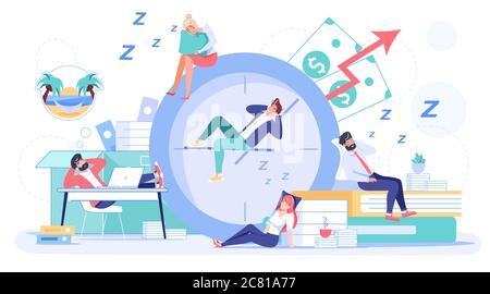 Mitarbeiter schlafen procrastinating am Arbeitsplatz Stock Vektor