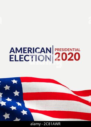 US-Präsidentschaftswahl Banner-Poster Kampagne Konzept. Amerika-Flaggenmuster auf Leinwand Textur mit Copy Space und Text American Election President Stockfoto