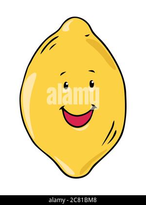 Handgezeichnete bunte schwarze Umrisse lächelnde Vektor-Illustration. Cartoon Gemüse und Obst Charakter Konzept. Stockfoto