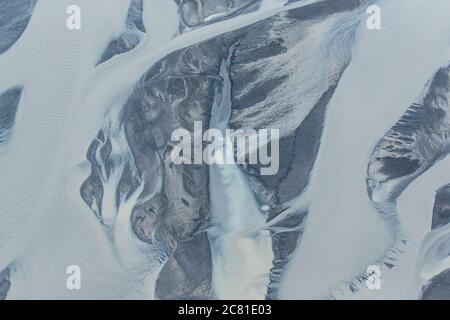 Luftaufnahme über den Holsa Fluss in Südisland von einem kleinen Flugzeug Stockfoto