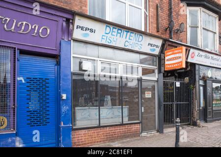 Deritend Fish and Chips Traditionelles Fisch- und Chipgeschäft in Digbeth High Street, Digbeth, Birmingham, Großbritannien Stockfoto