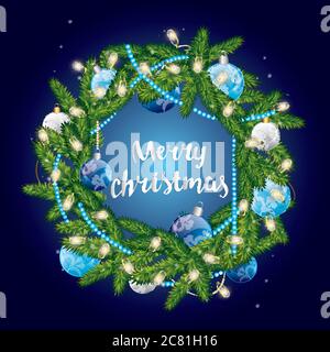 Weihnachtskranz mit Kugeln. Vektorgrafik für eine Karte oder ein Poster. Herzlichen Glückwunsch. Neujahr und Weihnachten. Stock Vektor