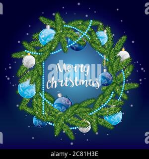 Weihnachtskranz mit Kugeln. Vektorgrafik für eine Karte oder ein Poster. Herzlichen Glückwunsch. Neujahr und Weihnachten. Stock Vektor
