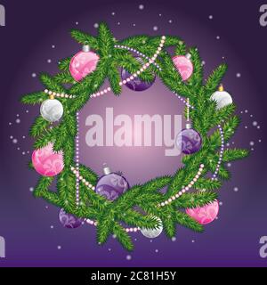 Weihnachtskranz mit Kugeln. Vektorgrafik für eine Karte oder ein Poster. Herzlichen Glückwunsch. Neujahr und Weihnachten. Stock Vektor