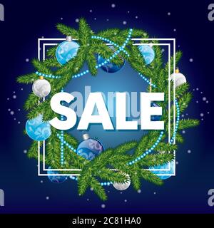 Weihnachtskranz mit Kugeln. Vektorgrafik für eine Karte oder ein Poster. Herzlichen Glückwunsch. Neujahr und Weihnachten. Stock Vektor