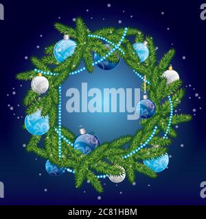 Weihnachtskranz mit Kugeln. Vektorgrafik für eine Karte oder ein Poster. Herzlichen Glückwunsch. Neujahr und Weihnachten. Stock Vektor