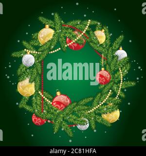 Weihnachtskranz mit Kugeln. Vektorgrafik für eine Karte oder ein Poster. Herzlichen Glückwunsch. Neujahr und Weihnachten. Stock Vektor