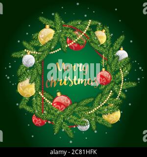 Weihnachtskranz mit Kugeln. Vektorgrafik für eine Karte oder ein Poster. Herzlichen Glückwunsch. Neujahr und Weihnachten. Stock Vektor