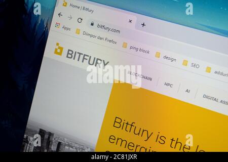 Bitfury Website Startseite auf dem Bildschirm. Ein Infrastrukturanbieter für Bitcoin und Blockchain. Bekasi, Juli 21 2020 Stockfoto