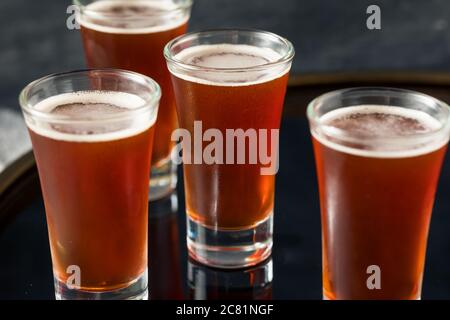 Erfrischende Red Headed Shots mit Schnaps und Cranberry Stockfoto